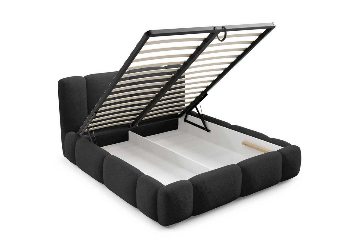 DOPPELBETT 160x200 Avelin mit Bettkasten, LED, Bouclé, Schwarz - Schwarz, Holz/Metall (160/200cm) - Emporius