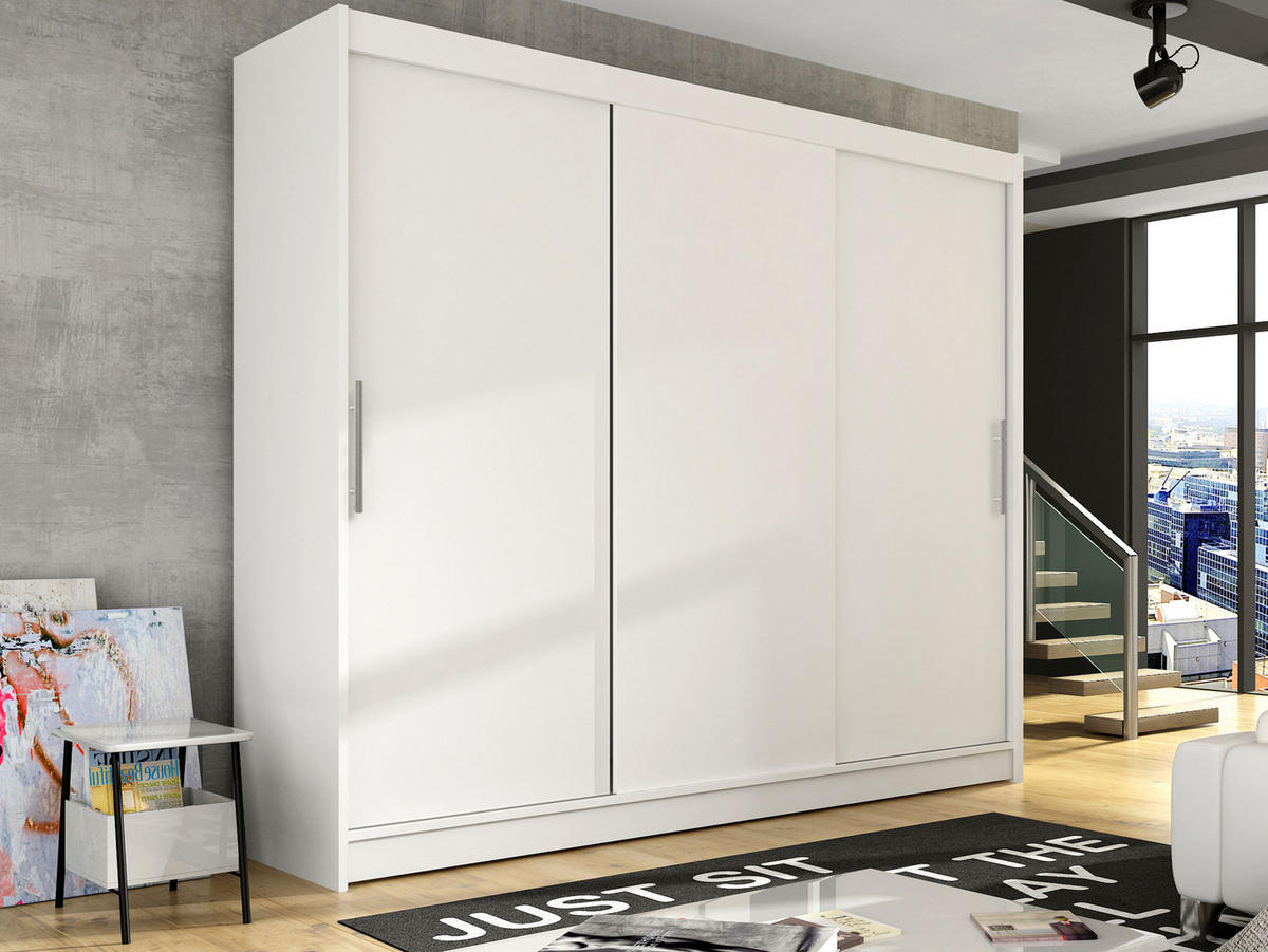 KLEIDERSCHRANK Aston II - Silberfarben/Weiß, Holzwerkstoff/Kunststoff (250/215/58cm) - MIRJAN24