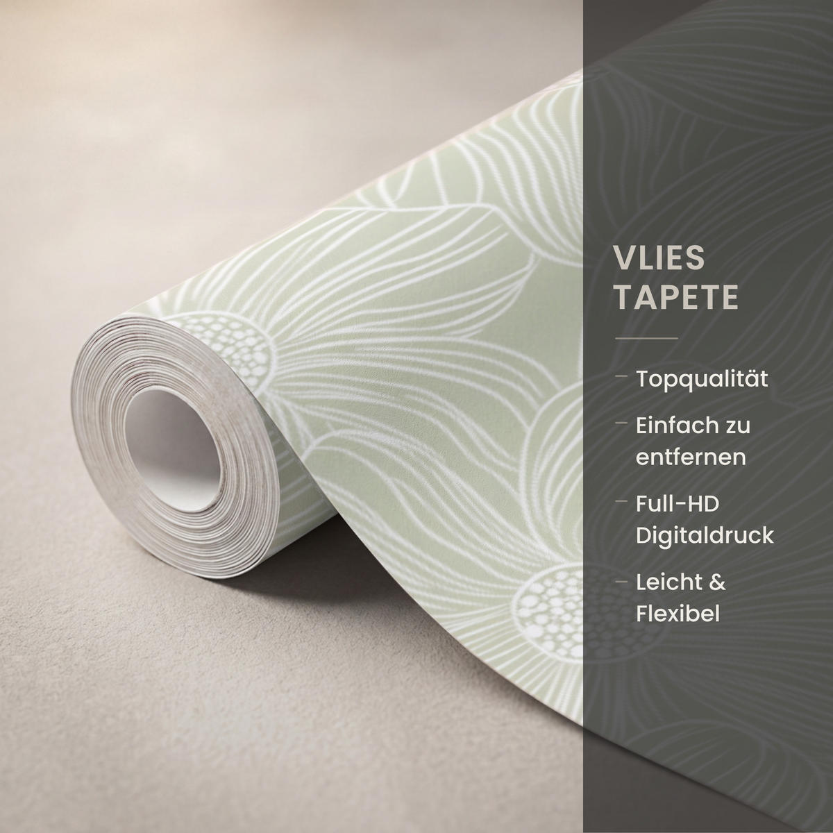 TAPETE - Gelassenheit - Blumen - Grün - 500x260 cm - Salbeigrün, Papier (500/260cm) - OnlyWow