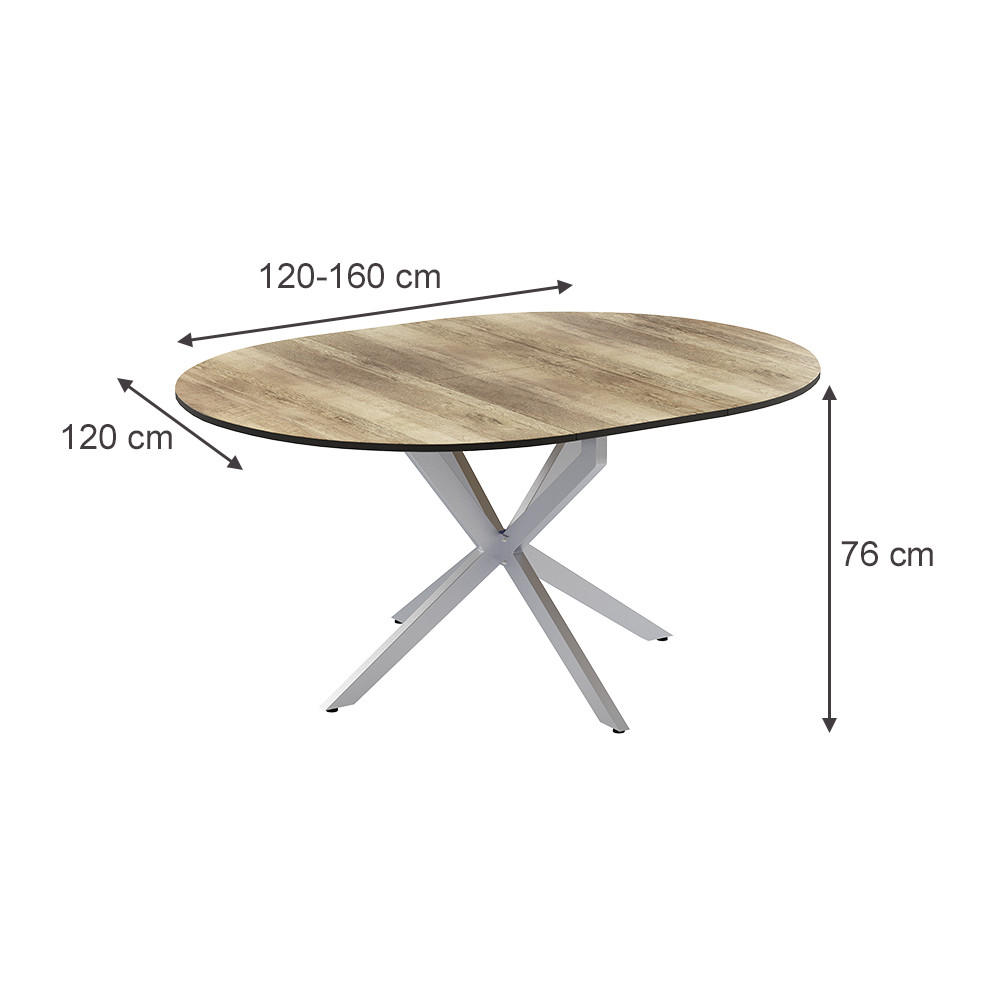 ESSTISCH Loyd Eiche rustikal/Grau 120 x 76.5 cm ausziehbar - Wildeiche/Grau, Holzwerkstoff (120/120/76.5cm) - Vicco