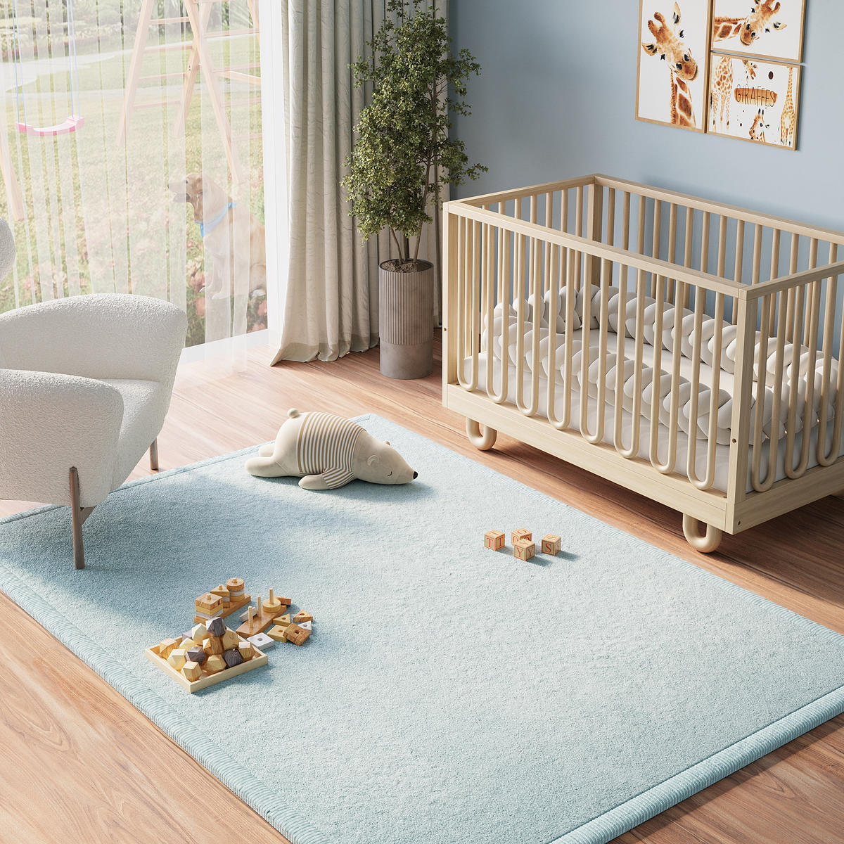 KINDERTEPPICH FLUFFIN hellblau kuschelig waschbar 80/150 cm - Hellblau, Textil (80/150cm) - Tapiso