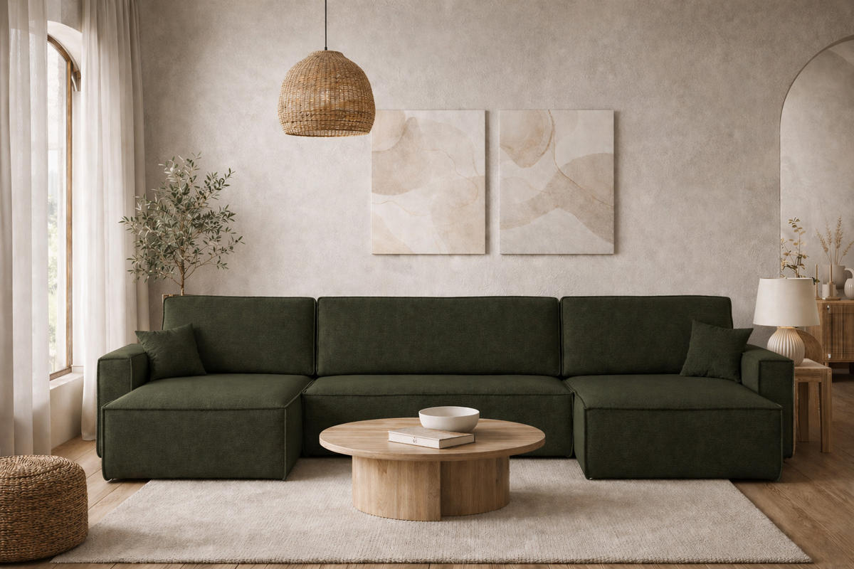 ECKSOFA Mit Schlaffunktion Und Bettkasten, Eckcouch BEST U XL Stoff Verita Dunkelgrün - Dunkelgrün, Holz (142/372cm) - Kaiser Möbel