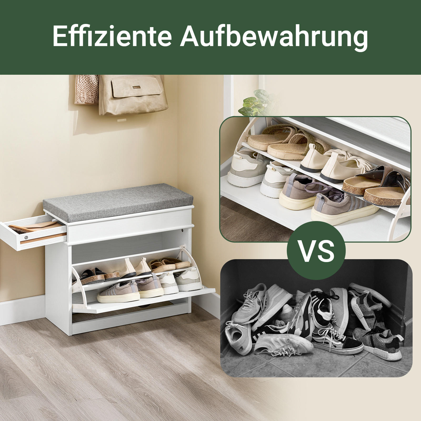 SCHUHBANK Weiß - Weiß, Holzwerkstoff (61/51/24cm) - SoBuy