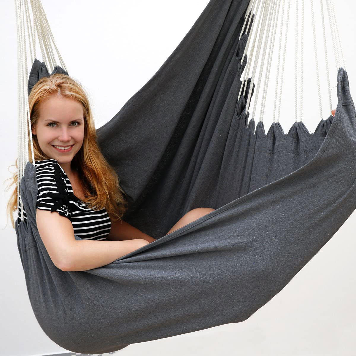 XXL HÄNGESESSEL 185/130 cm Belastbar bis 150 kg Anthrazit - Grau, Textil (1/155/185cm) - Amanka