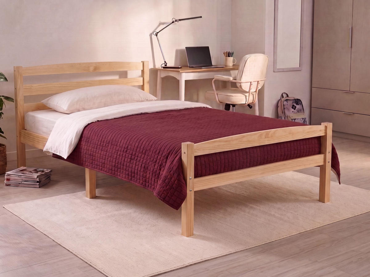 POSTEL s roštem 120/200 cm Borovicové dřevo Světle hnědá Echallon - hnědá/světle hnědá, dřevo (120/200cm) - Beliani