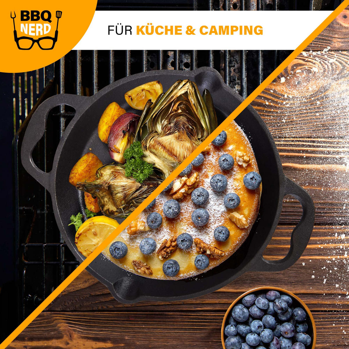 GRILLPFANNE Gusseisen Ø30cm 3200g mit 2 Henkel - Pfanne Gusspfanne - Schwarz, Metall (32/6/33cm) - BBQ Nerd