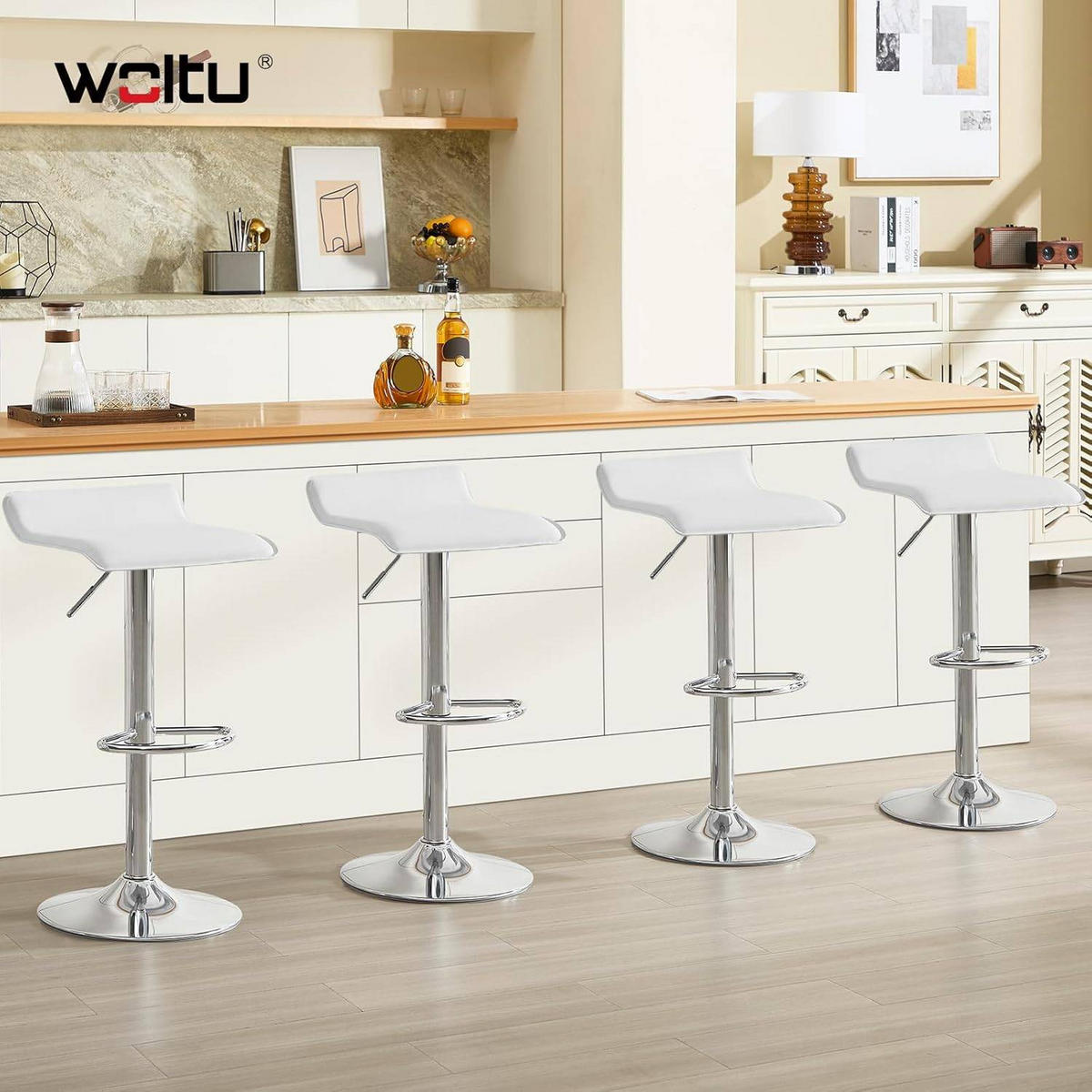 BARHOCKER, Höhenverstellbarer Barstuhl,aus Kunstleder Metall - Weiß, Metall (38.5/84/39.5cm) - Woltu