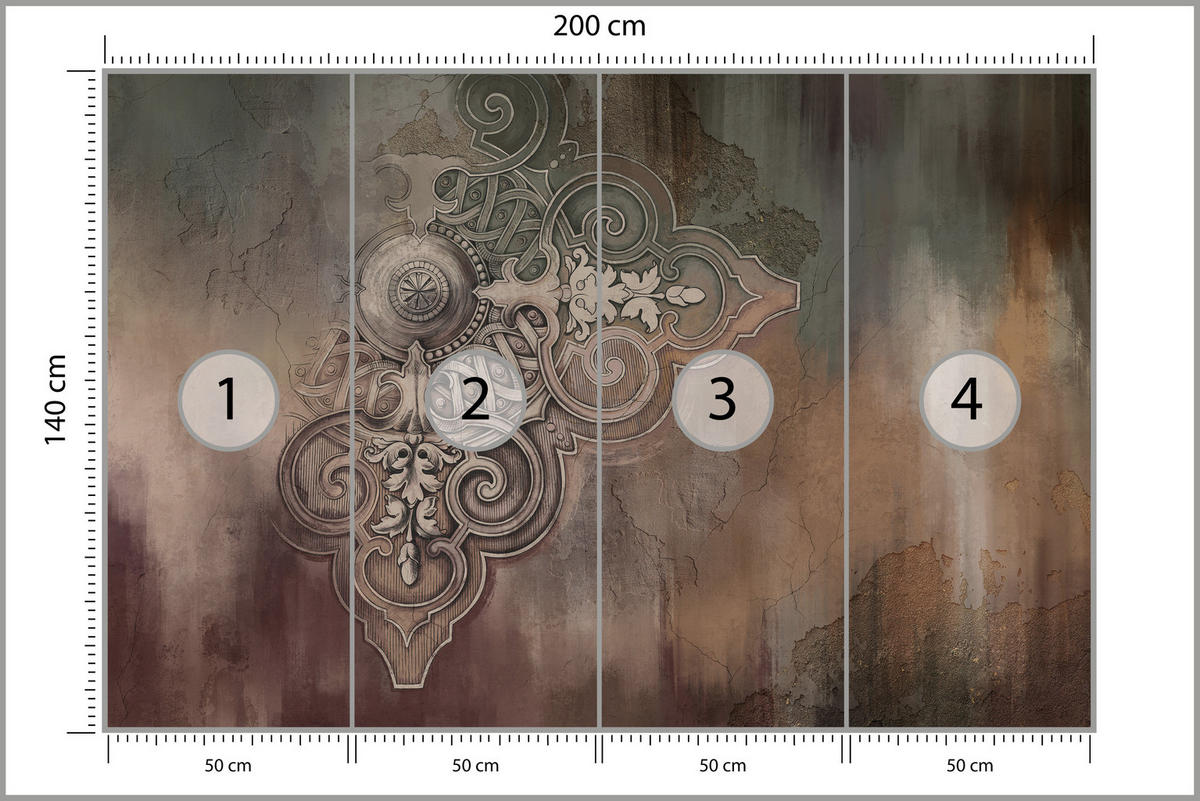FOTOTAPETE für Esszimmer Retro Ornament Beton Wand Abstraktion 200x140 - Braun, Papier (200/140cm) - Muralo