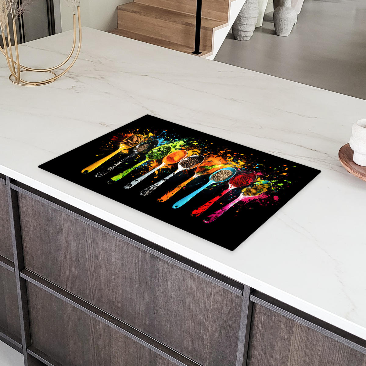 HERDABDECKPLATTE Löffel - Gewürze - Modern - Graffiti - Farbe - Farbenfroh Induktionsschutz 80x52.2 cm - Multicolor, Kunststoff (80.2/52.2/0.2cm) - MuchoWow