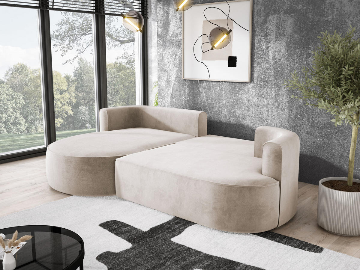 ECKSOFA FIORE L-förm Moderne Ausziehbare Schlaf-Funktion, automatischer Auffaltung, lose Rückenkissen freistehend LINKS 284x183x82cm Beige - Beige, Holz/Textil (183/284cm) - DomoHome