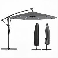 AMPELSCHIRM Ø295 cm DE-11587 mit Solar-LED & UV50+ Grau - Dunkelgrau, Metall (295/330cm) - ComfortXL