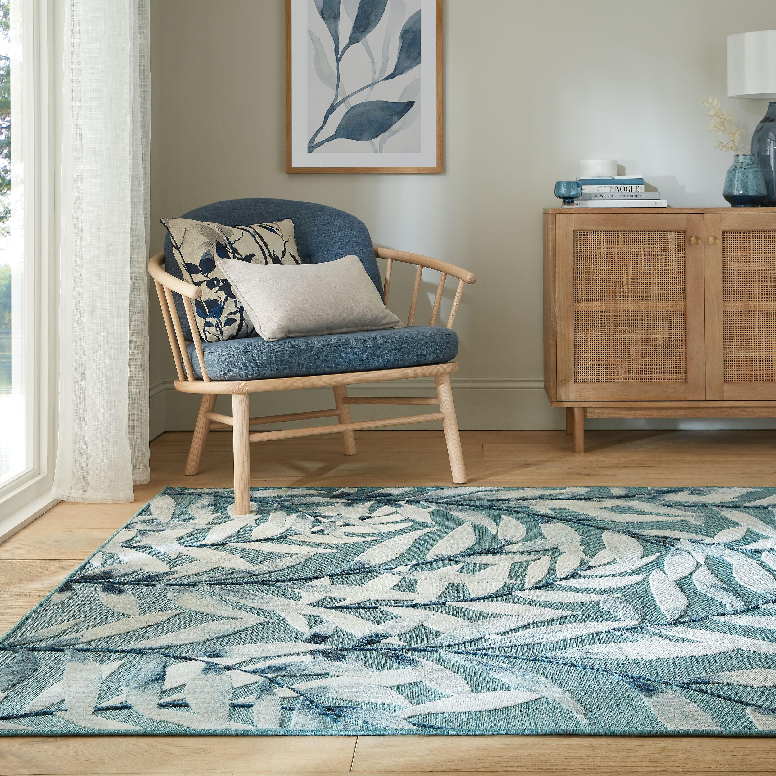 OUTDOOR-TEPPICH Tropisches-Blattmuster, schnelltrocknend, aqua LAGAN ERIC, Türkis 160x230 cm - Türkis, Textil (160/230cm) - KADIMA DESIGN
