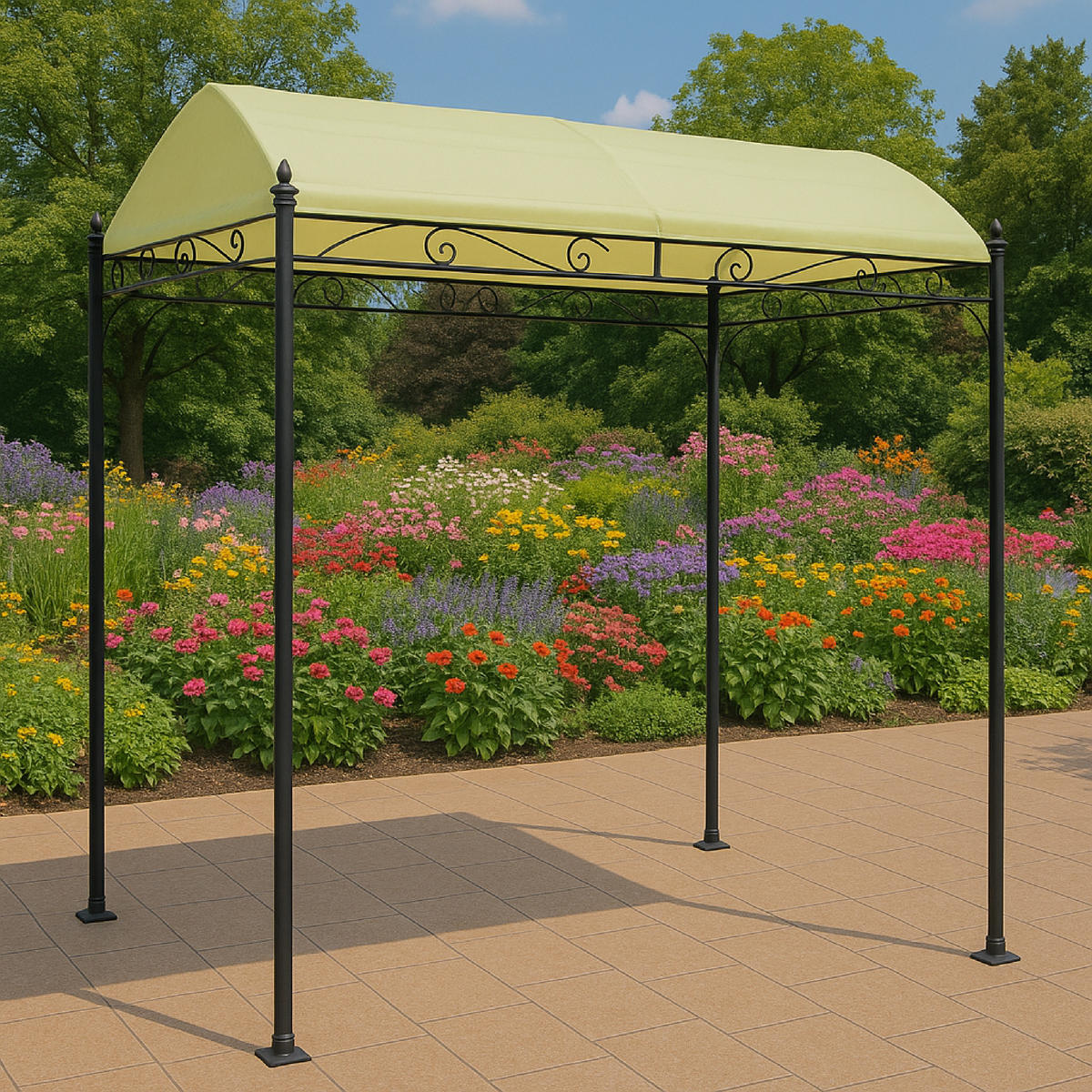 ANBAUPAVILLON Mandala - Terrassenüberdachung 3x3 Meter, Stahlgestell aus Vierkantprofil 40x40mm, mit schwarzer Pulverbeschichtung. - Naturfarben, Kunststoff (300/250/300cm) - TPFGarden