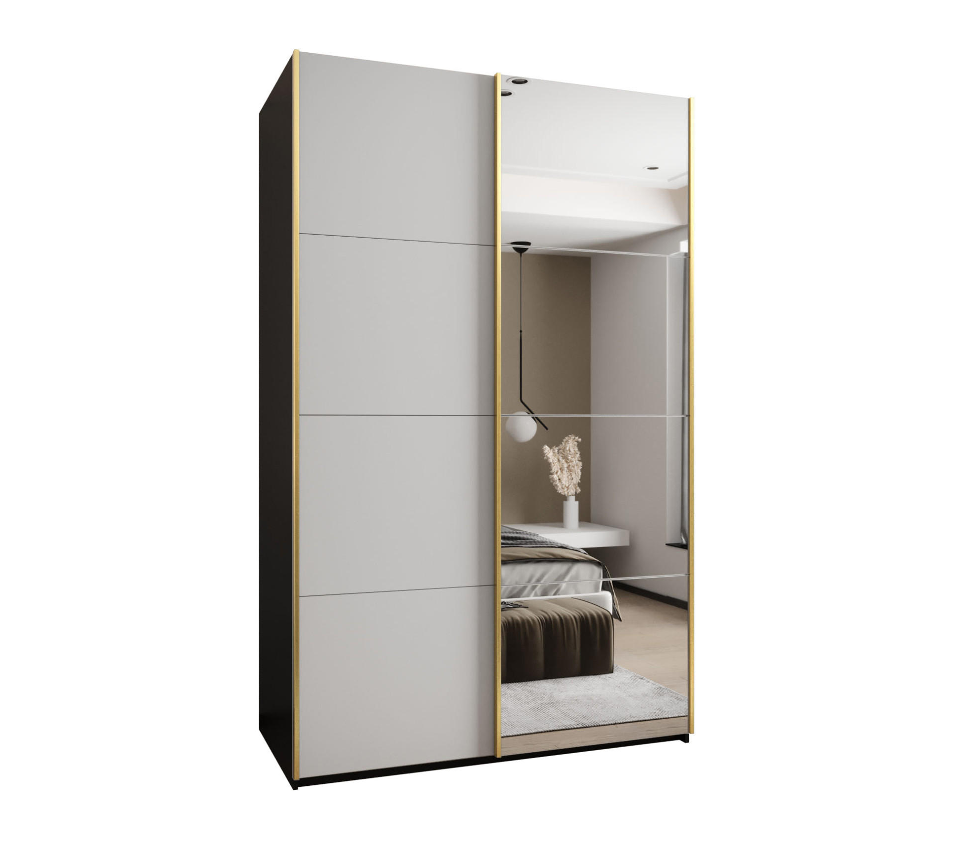 Abiks Möbel Schwebetürenschrank Schwarz, Weiß, Gold 150x245x64 cm