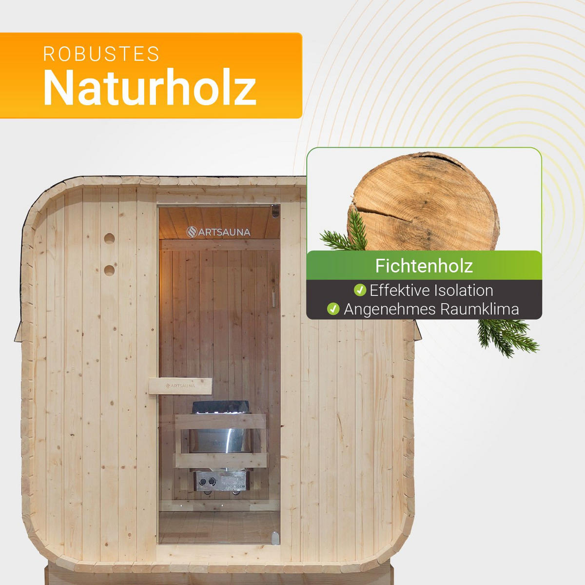 FASSSAUNA Nolvik XL inkl. Zubehör-Set - Naturfarben, Holz (185/194/220cm) - Artsauna