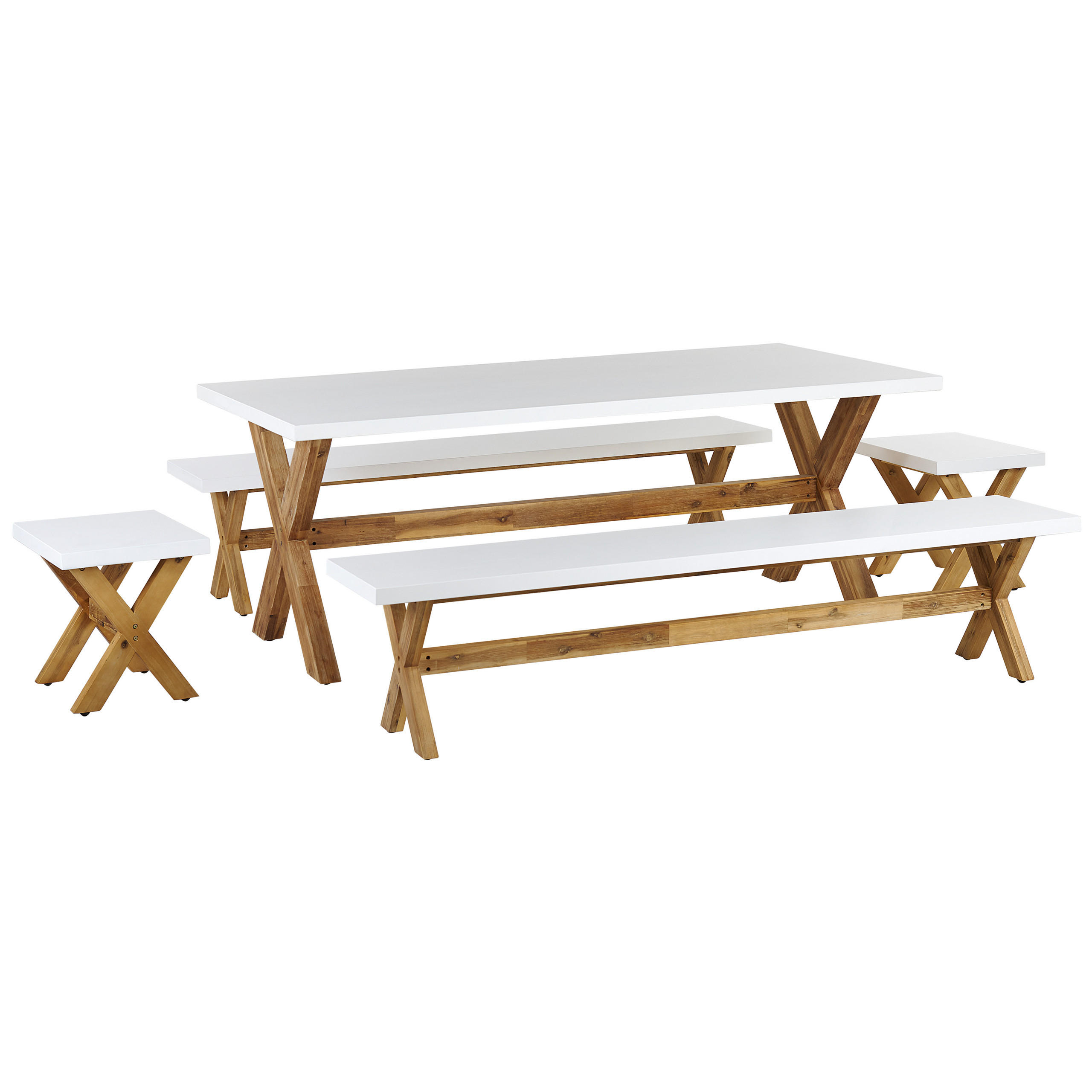 GARTENMÖBEL SET 8-Sitzer Faserzement weiß 5-teilig Olbia - Hellbraun/Weiß, Stein - Beliani