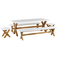 GARTENMÖBEL SET 8-Sitzer Faserzement weiß 5-teilig Olbia - Hellbraun/Weiß, Stein - Beliani