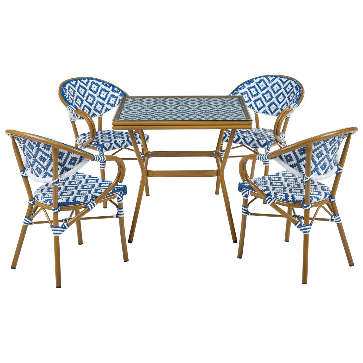 SET MOBILIER DE GRĂDINĂ cu 4 locuri albastru/alb polyrattan Caspri - maro/albastru, material plastic - Beliani