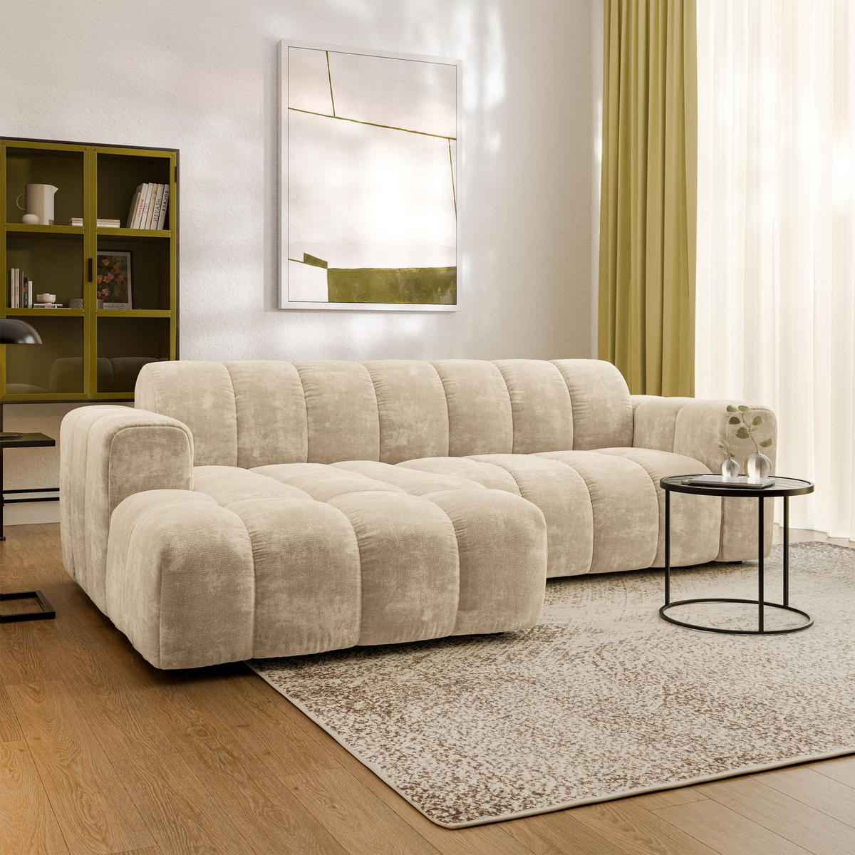 ECKSOFA TISI Creme Chenille - Creme, Holz (274/165cm) - MASSENO