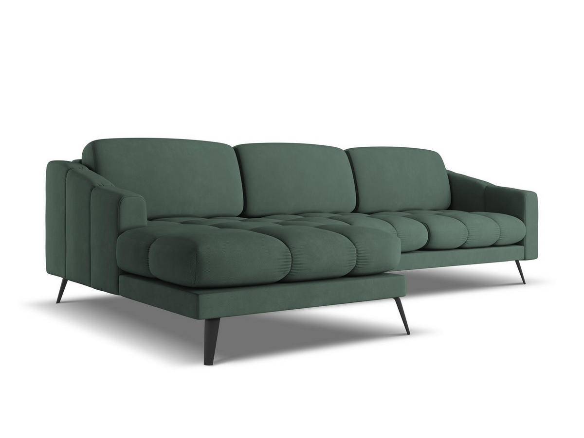 ECKSOFA Links Chenille Stoff Grün - Schwarz/Grün, Textil/Metall (160/264cm) - Makamii