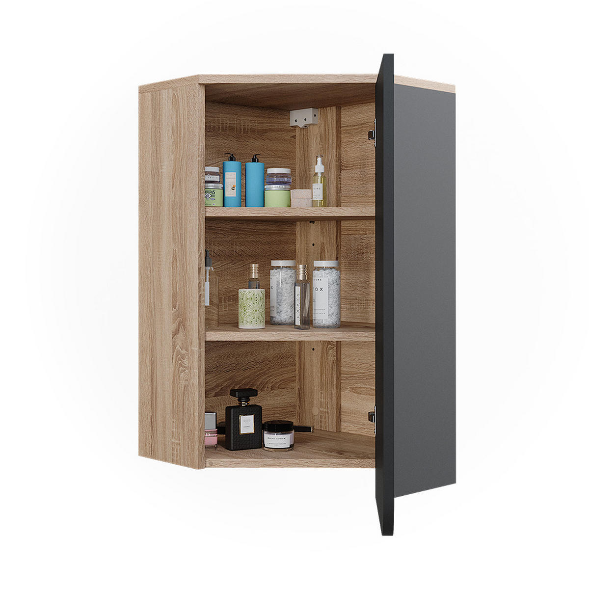 ECKHÄNGESCHRANK Karen Anthrazit 50 x 75 cm mit Tür und offenen Fächern - Anthrazit/Sonoma Eiche, Holzwerkstoff (42.4/75/42.4cm) - Vicco