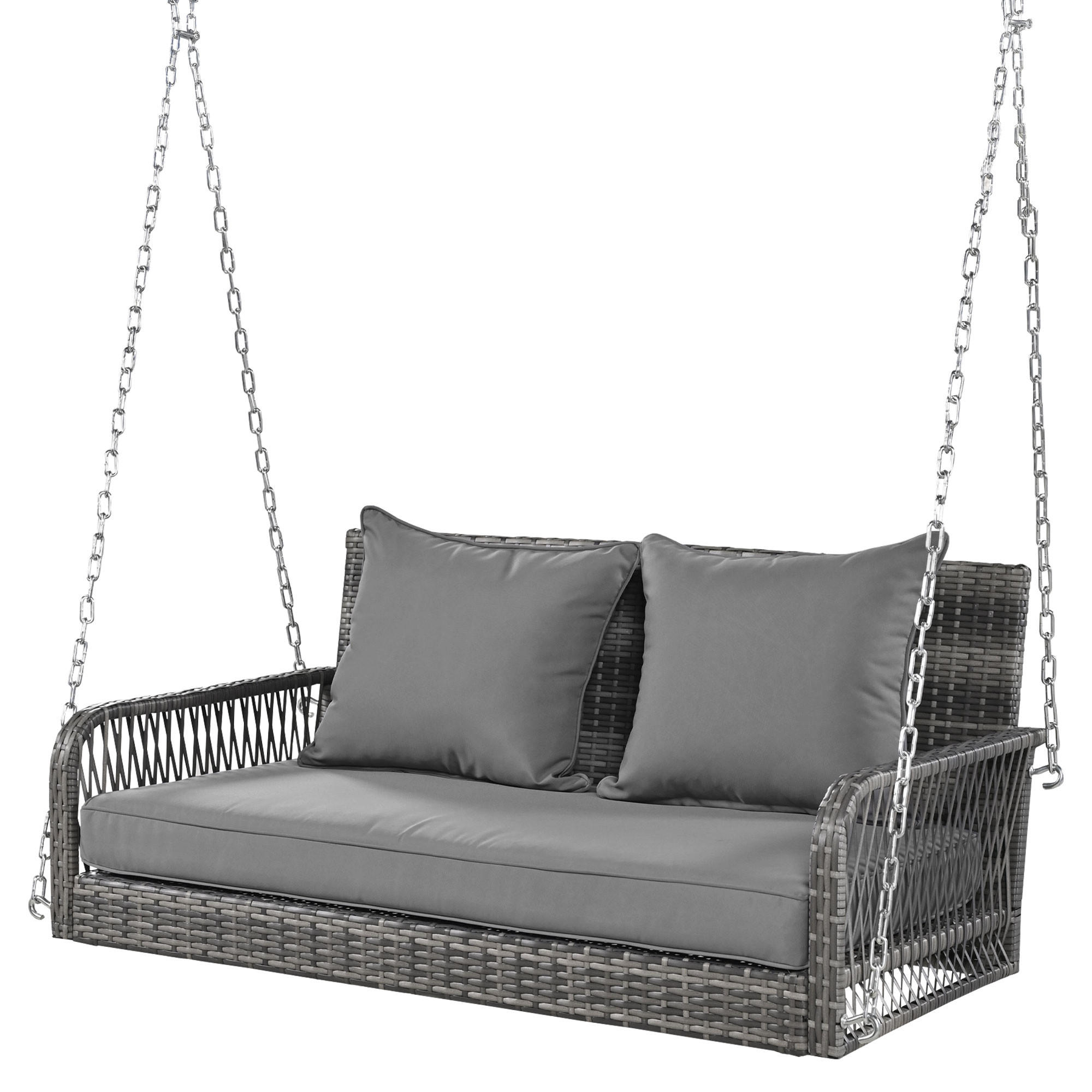 HOLLYWOODSCHAUKELL 2-Sitzer Grau Rattan Mit Waschbaren Kissen - Grau, Naturmaterialien (54/53/114cm) - FLIEKS