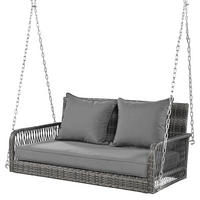 HOLLYWOODSCHAUKELL 2-Sitzer Grau Rattan Mit Waschbaren Kissen - Grau, Naturmaterialien (54/53/114cm) - FLIEKS