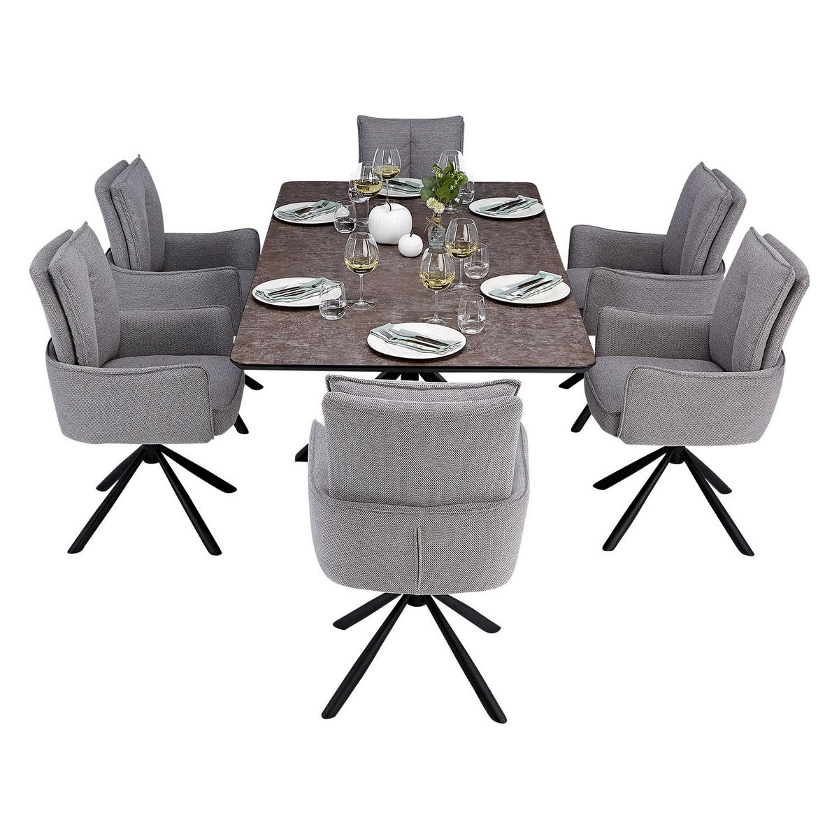 TISCHGRUPPE 200x100 cm braun schwarz mit 6 Stühle Grau - Braun/Grau, Metall (100/94/200cm) - Homestyle4u