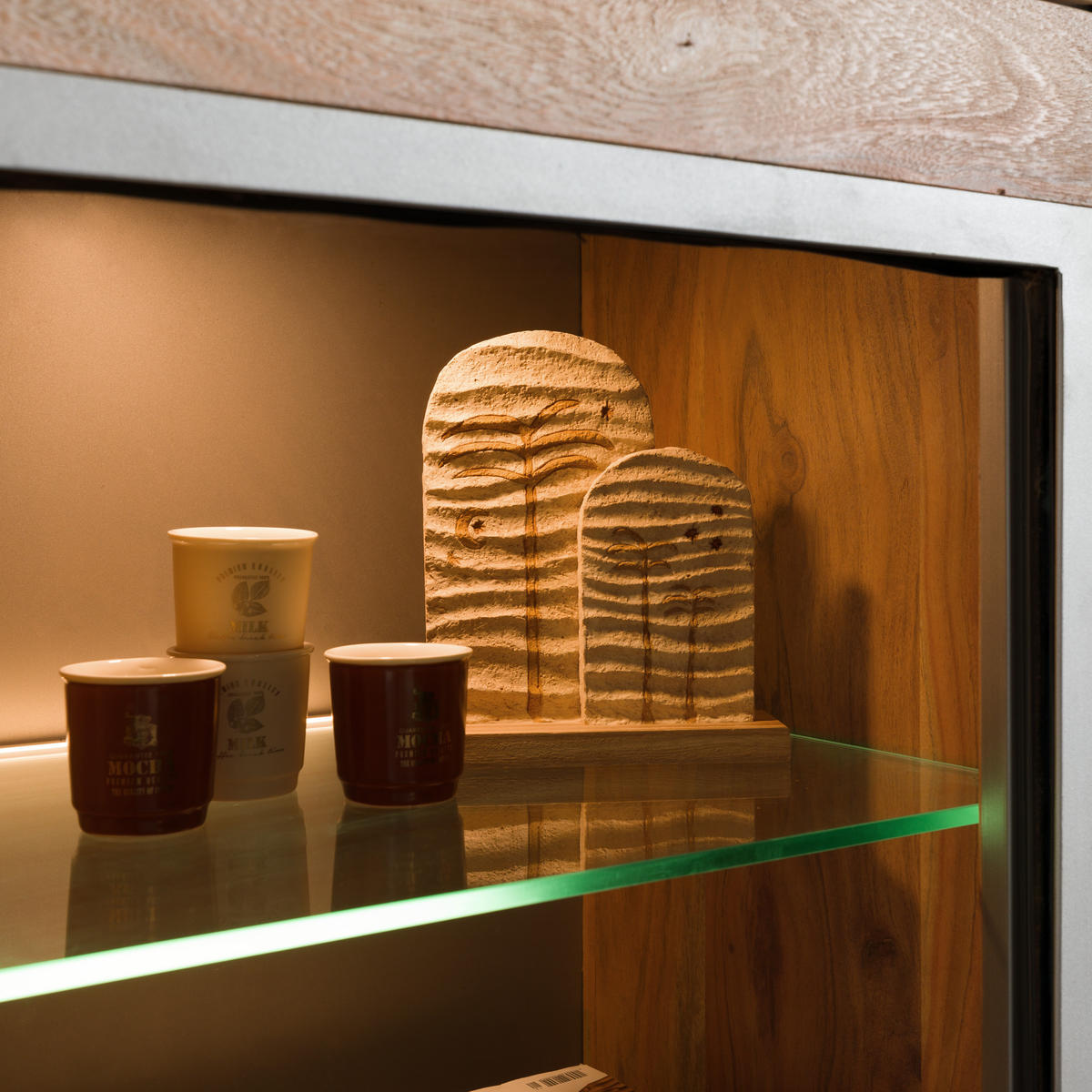 VITRINE Akazie 90x45x204 beige lackiert Amsterdam #108 - Beige, Holz (90/204/45cm) - Massivmoebel24