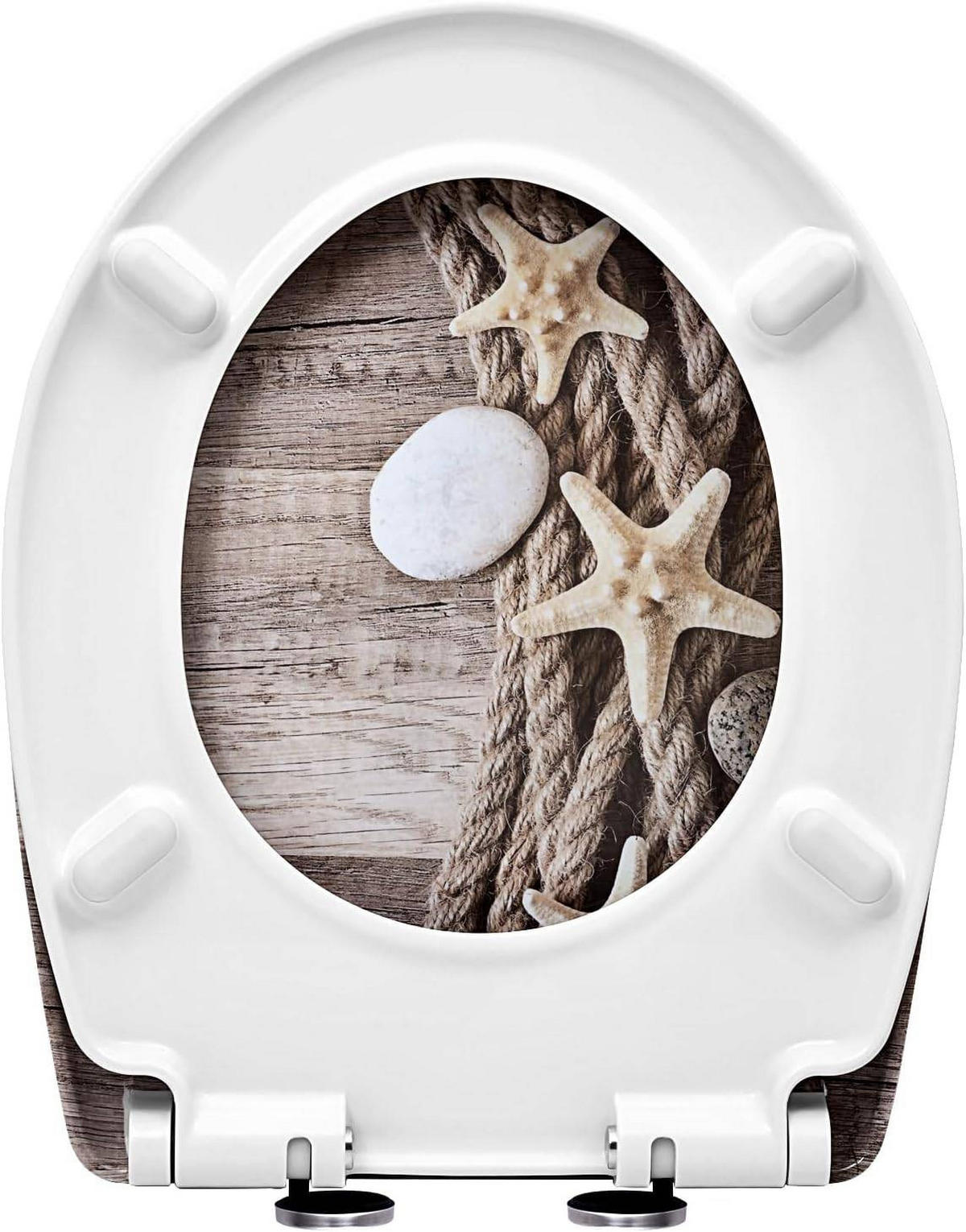 WC SITZ mit Absenkautomatik, Hemp Rope Starfish Oval - Hellbraun/Weiß, Kunststoff (37/2.51/45cm) - Woltu