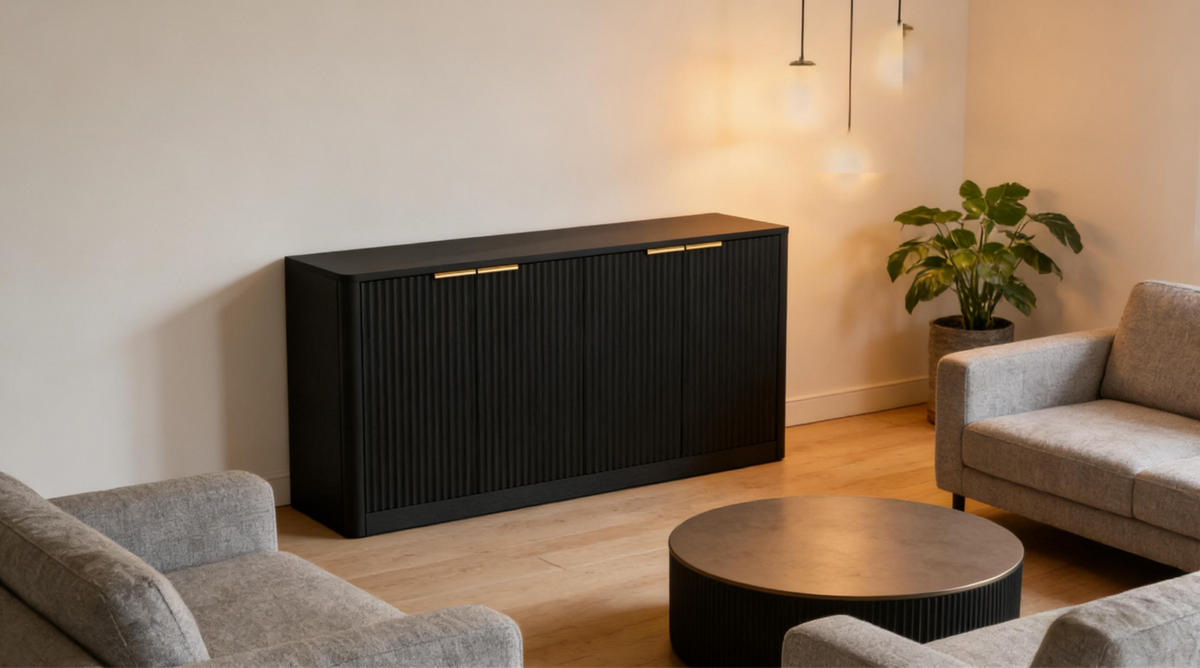 BOČNÍ skříň 150/40/70,5 cm černá z MDF s vlnitým čelním designem a úložným prostorem - černá, kompozitní dřevo (150/70.5/40cm) - OKWISH