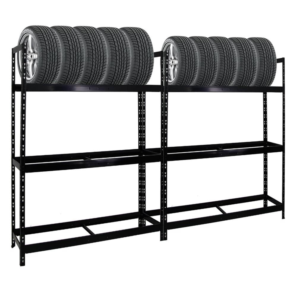 REIFENREGAL Tiger XL 2er-Set mit 2x 200x150x45 cm 300 kg Fachlast bis zu 36 Reifen Schwarz - Schwarz, Metall (300/200/45cm) - PROREGAL