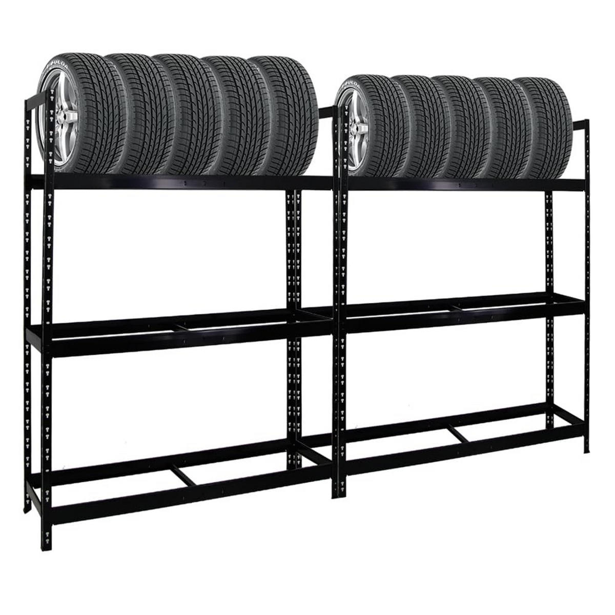 REIFENREGAL Tiger XL 2er-Set mit 2x 200x150x45 cm 300 kg Fachlast bis zu 36 Reifen Schwarz - Schwarz, Metall (300/200/45cm) - PROREGAL