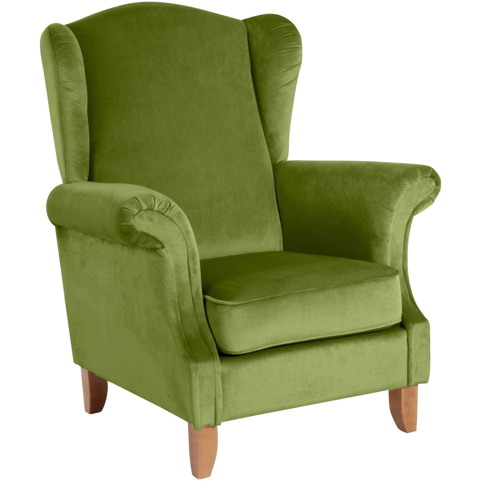 OHRENSESSEL Katria Bezug Samtvelours Buche natur / oliv - Grün, Kunststoff (88/108/84cm) - 58aufmkessel