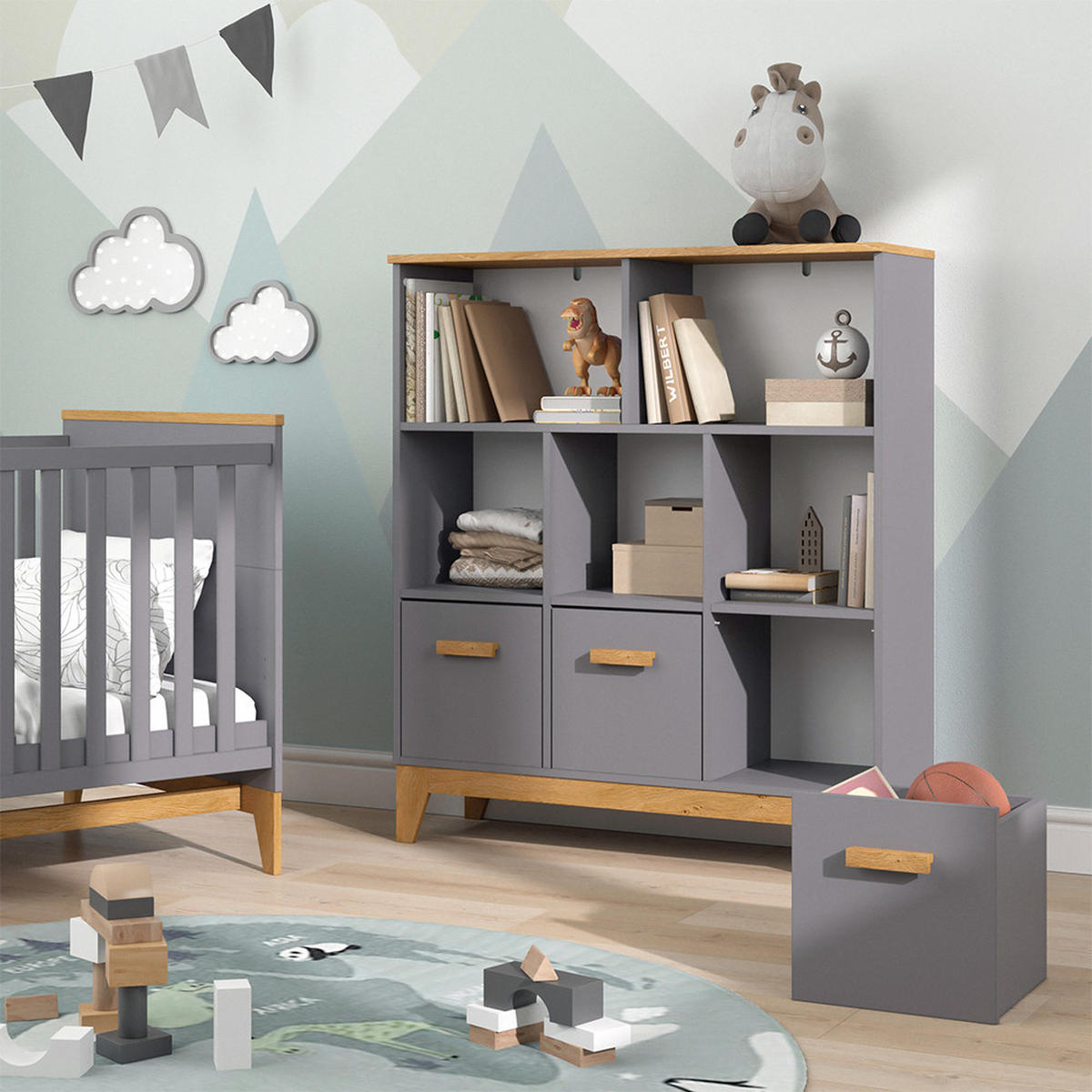 SPIELZEUGSCHRANK Malia Grau 98.4 x 113.4 cm - Grau, Holzwerkstoff (98.4/113.4/32.6cm) - VitaliSpa