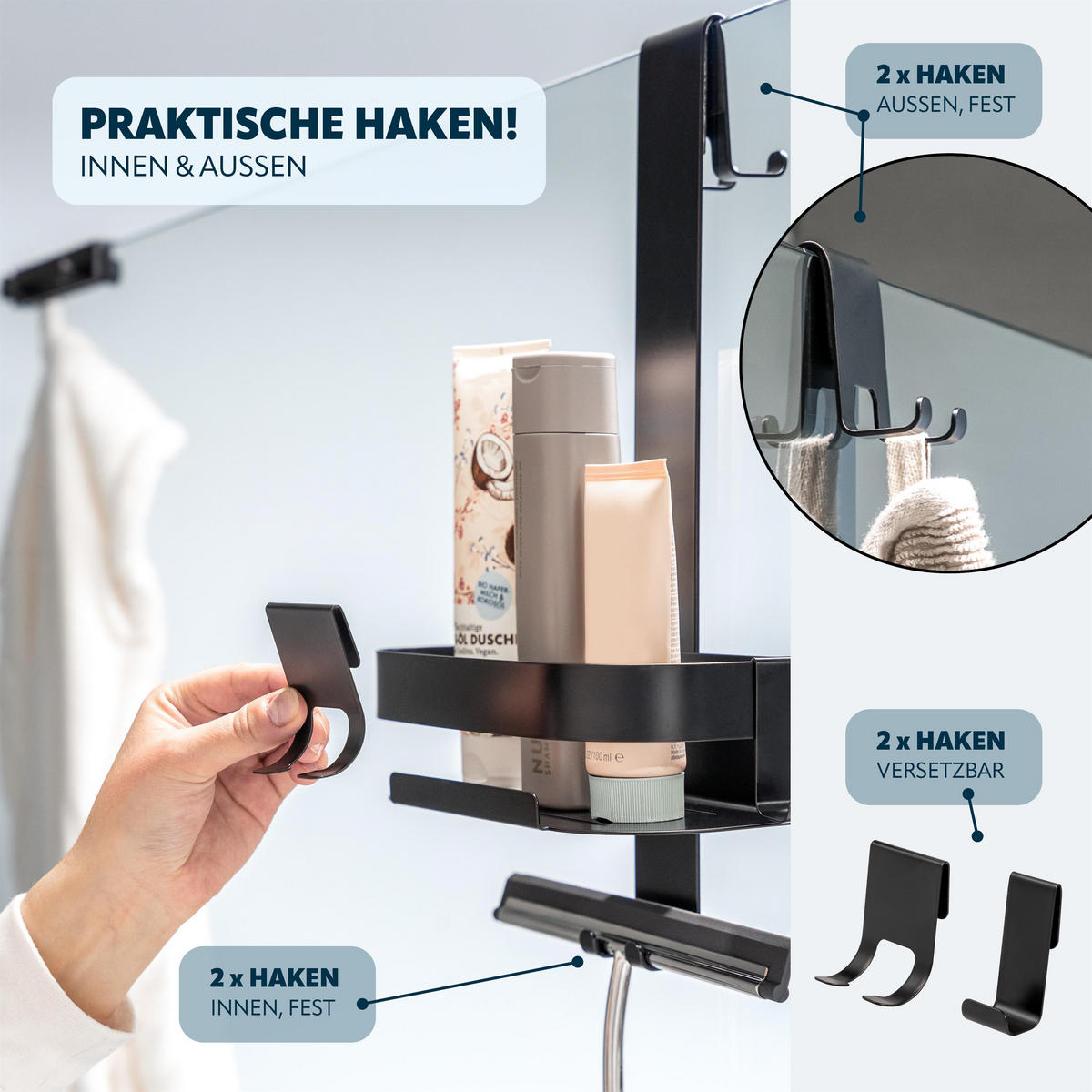 DUSCHABLAGE für Glasduschwand, Edelstahl schwarz - Schwarz, Metall (23/67.5/10.5cm) - eluno