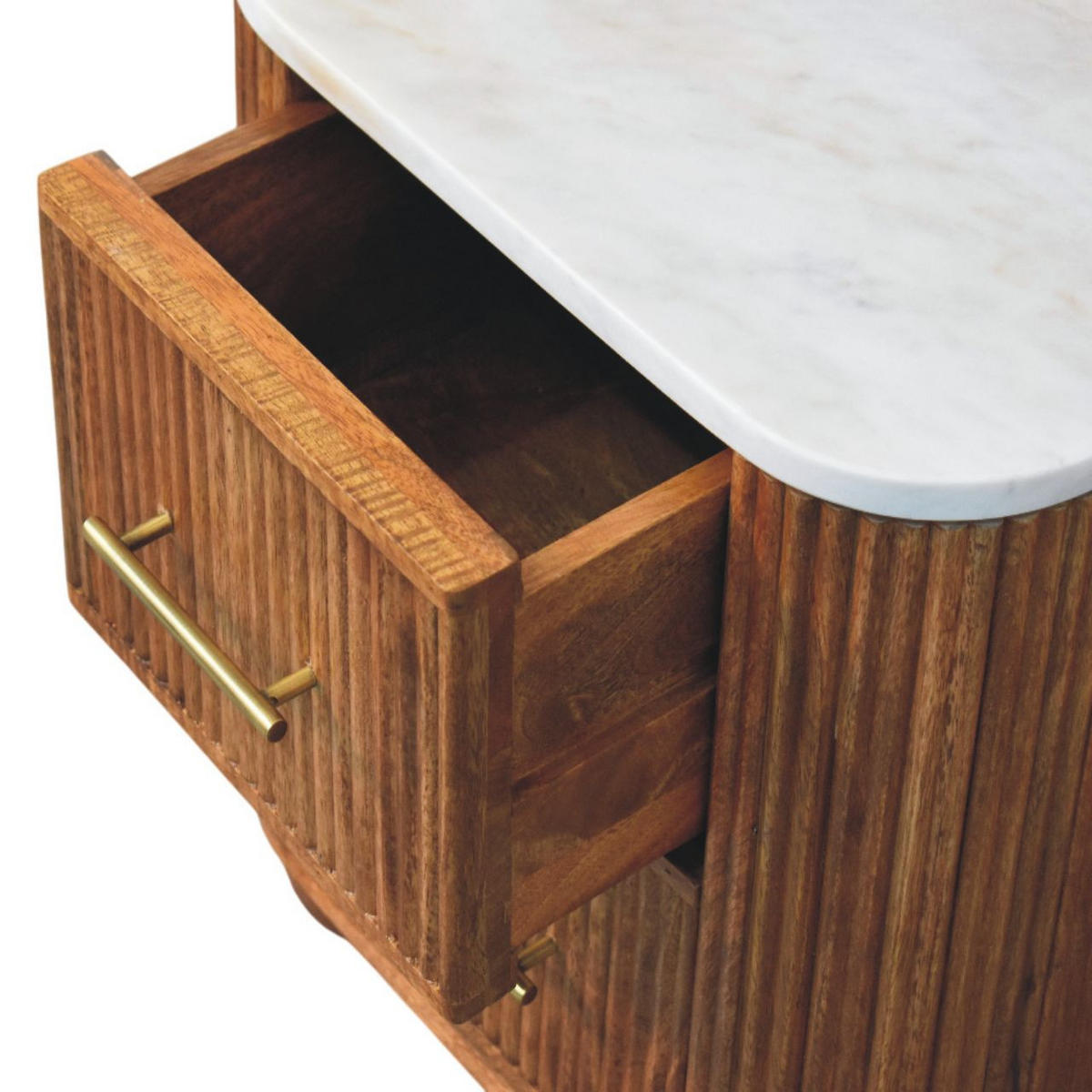 NACHTTISCH mit Golden-Teak-Finish, 2 Schubladen, Marmorplatte oben, braun. - Braun, Holz (45/49/35cm) - Artisan Furniture