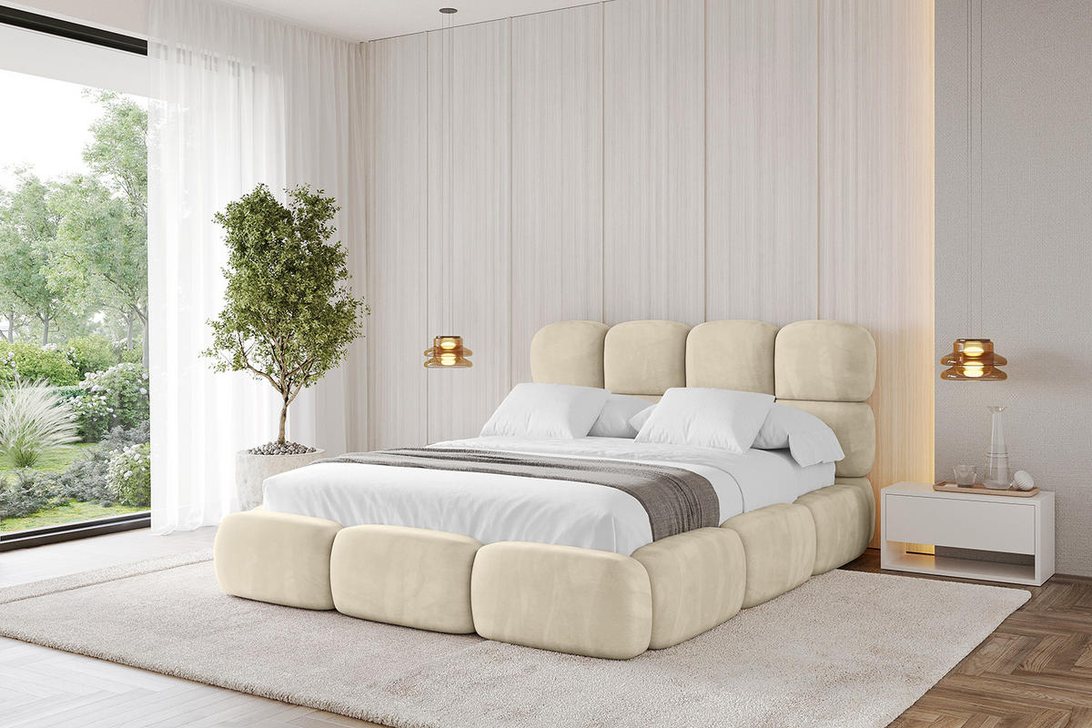 POLSTERBETT mit Bettkasten und Lattenrost, Bett mit Matratze H3/H4 - NOMA 120x200 Beige - Ecru, Holzwerkstoff/Textil (120/200cm) - ALTDECOR