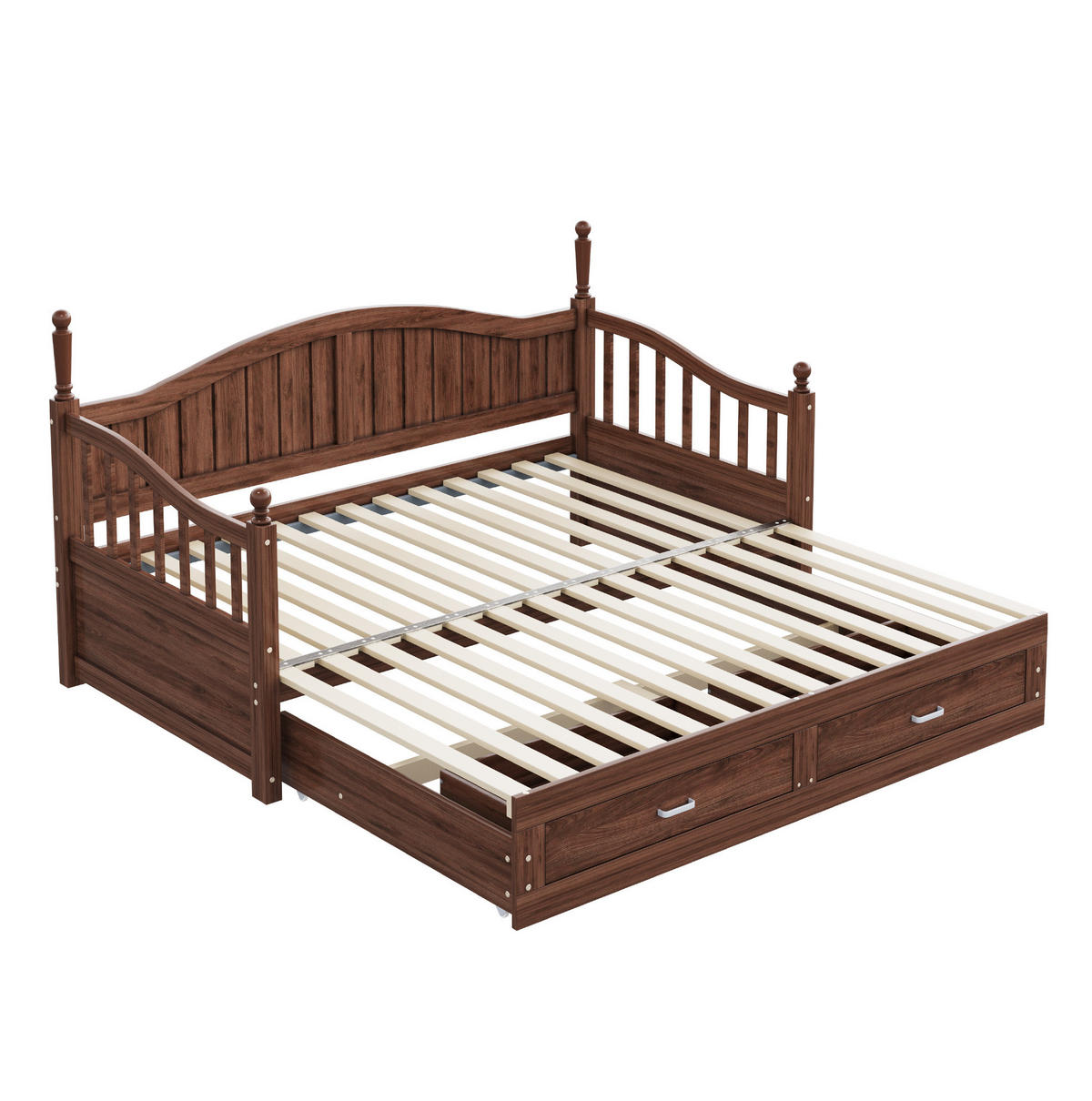 BETT aus Holz 90x190/180x190 cm Nussbaum mit Ausziehfunktion, 2 Schubladen und Lattenrost - Naturfarben, Holzwerkstoff (90/190cm) - Modfu