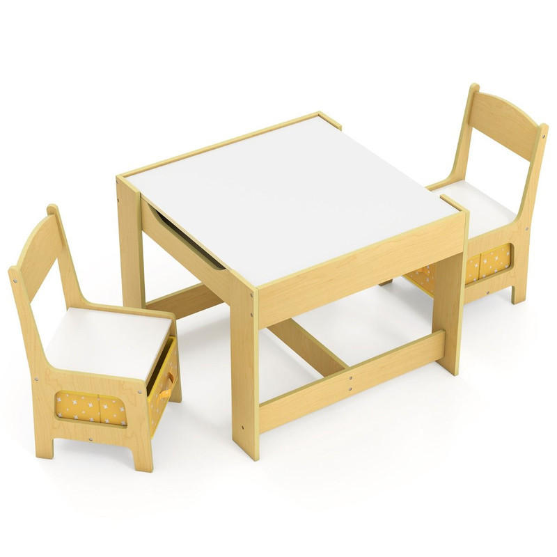KINDERSITZ‑SET mit Stuhl gelb(3-tlg) - Gelb, Holzwerkstoff (62/48/62cm) - COSTWAY