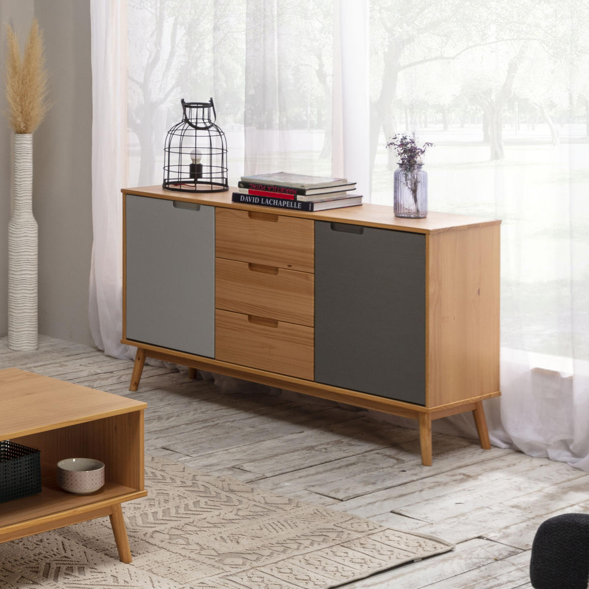 SIDEBOARD Bruce 3 Schubladen 2 Türen - Wildeiche, Holz (140/76/40cm)