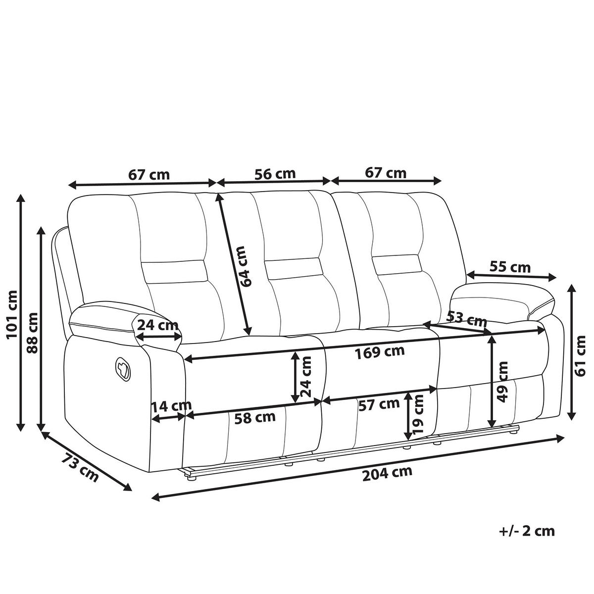 3-SITZER-SOFA Polsterbezug Dunkelgrau Bergen - Dunkelgrau, Textil (204/101/73cm) - Beliani