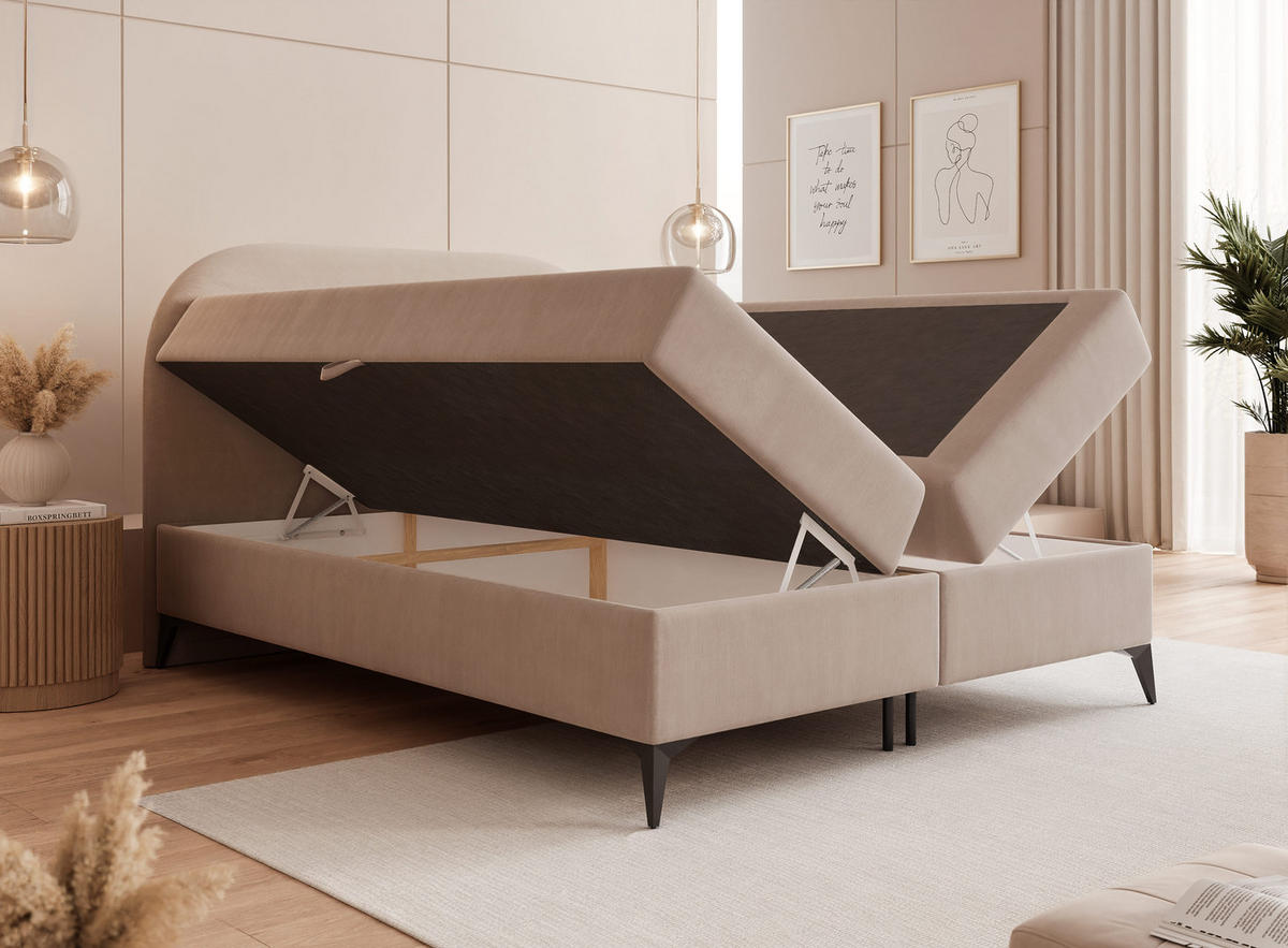BOXBETT NOELIA 180/200 cm mit Matratze, Beige - Beige, Textil/Metall (180/200cm) - Idohome