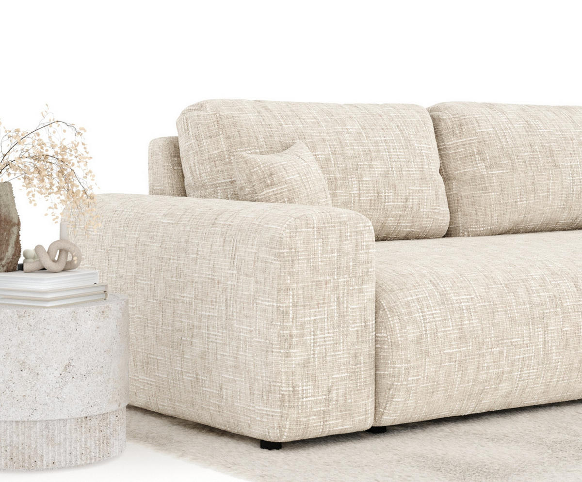 3-SITZER-SOFA Zanzibar Creme Webstoff - Creme/Schwarz, Holz/Holzwerkstoff (213/79/108cm) - Maison de Reve