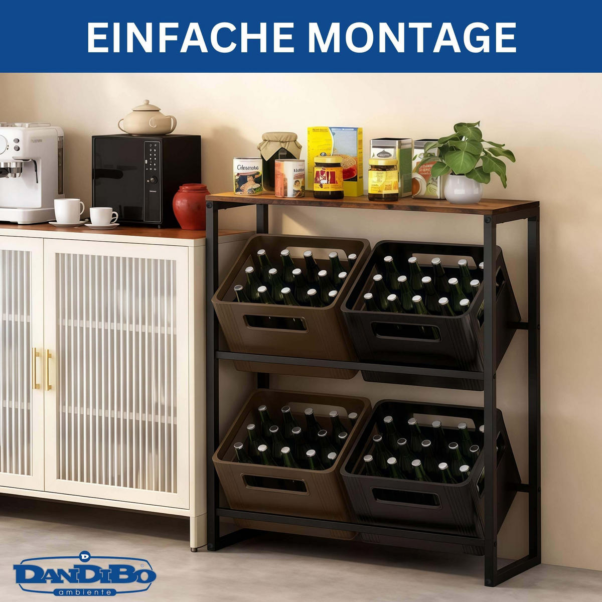 GETRÄNKEKISTENREGAL 4 Kisten mit Ablage Metall/Holz Schwarz 90/32/102 cm - Schwarz, Metall (90/102/32cm) - DanDiBo