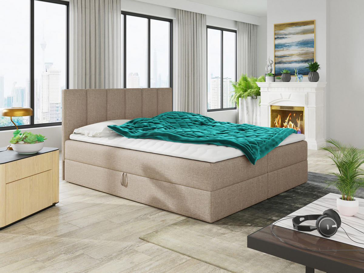 BOXBETT Star - 140x200 - beige (Inari 22, Webstoff) - Beige/Schwarz, Holz/Holzwerkstoff (140/200cm) - Sofnet