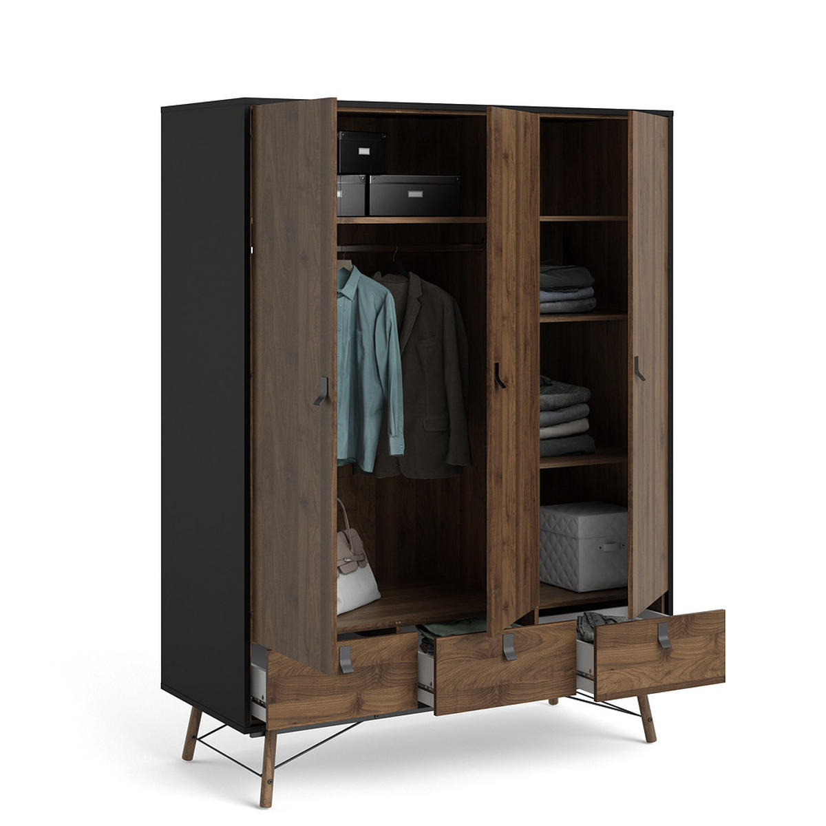 KLEIDERSCHRANK Walnuss Dekor - Schwarz, Holzwerkstoff (150/200/60cm) - ebuy24