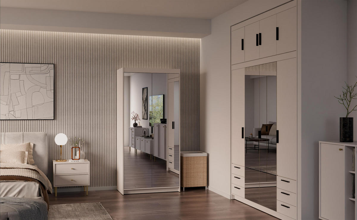 KLEIDERSCHRANK Storicos Beige 89,7/190,5/53 cm - 2T Modern mit Spiegel - Beige, Holzwerkstoff/Kunststoff (89.7/190.5/53cm) - AX Living