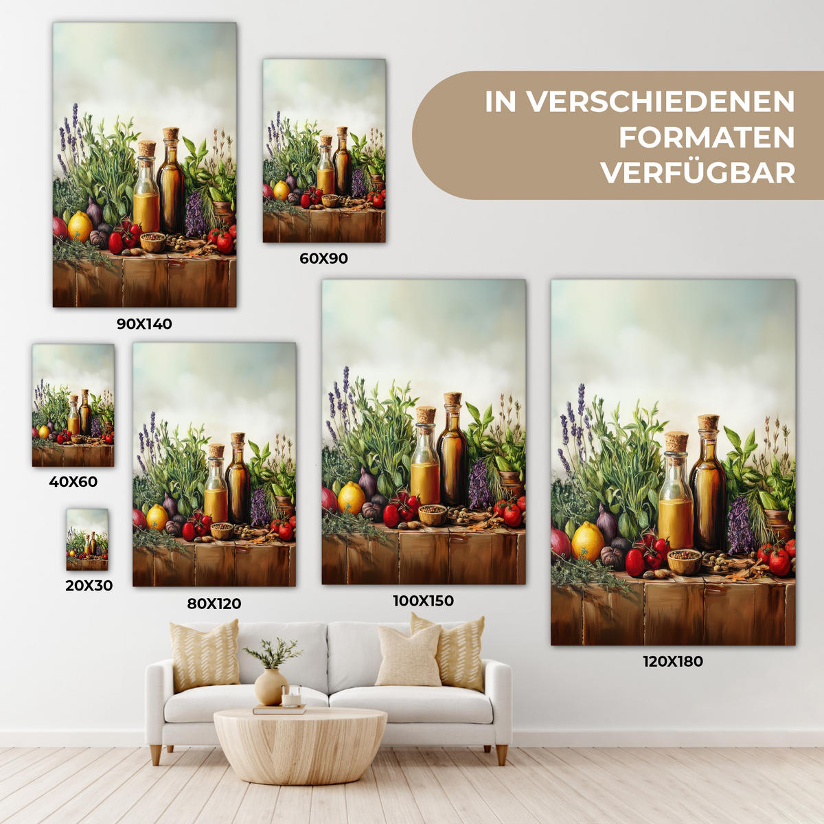 LEINWANDBILD Stilleben - Kräuter - Gewürze - Früchte - Farbenfroh 20x30 cm - Grün, Textil (20/30cm) - MuchoWow