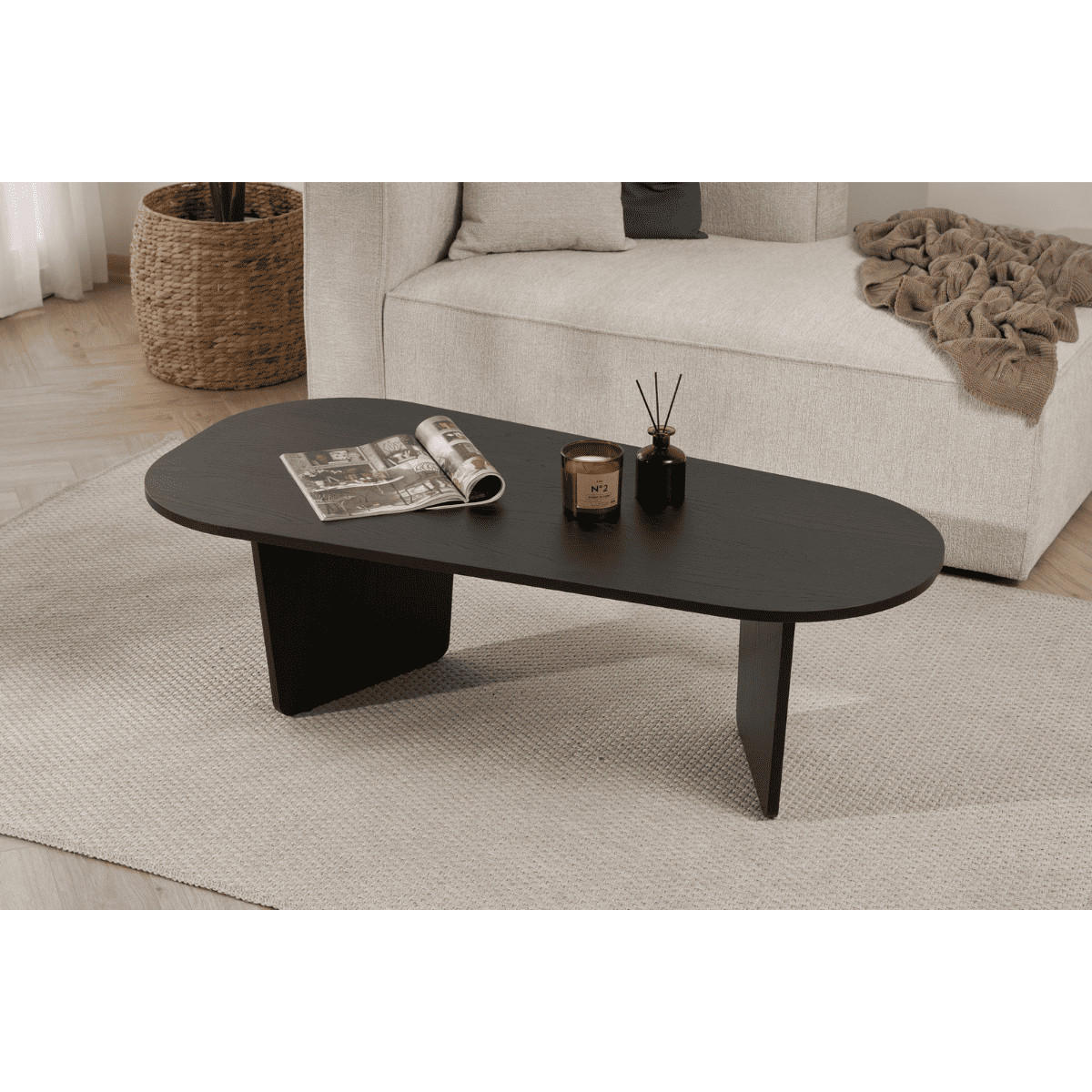 COUCHTISCH mit abgerundeter Tischplatte L130 cm 65/130/40 cm - Eichefarben, Holzwerkstoff (70/65/40cm) - Calicosy